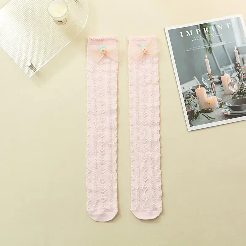 Pink Bow Over-the-Knee Socks for Girls - Image 3