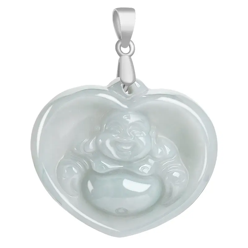 Natural Burmese Jade Heart Buddha Pendant S925 Silver