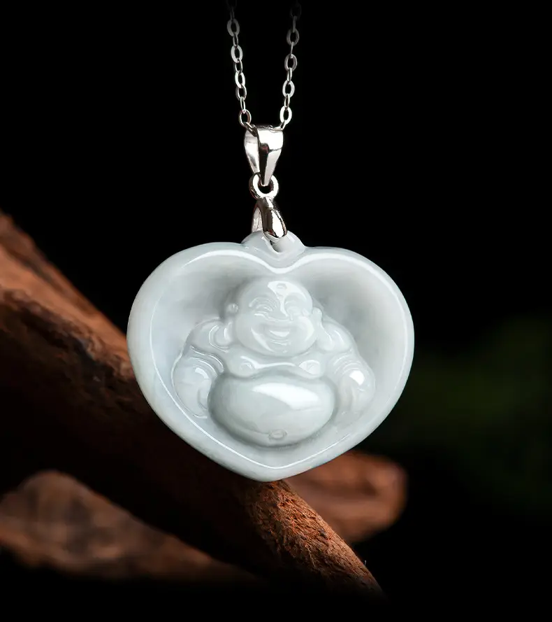 Natural Burmese Jade Heart Buddha Pendant S925 Silver — feature 3
