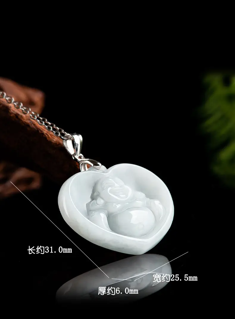 Natural Burmese Jade Heart Buddha Pendant S925 Silver — feature 5