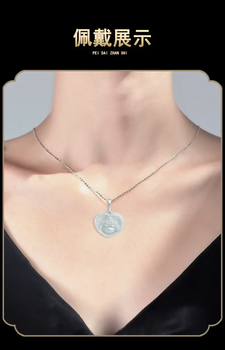 Natural Burmese Jade Heart Buddha Pendant S925 Silver — feature 7
