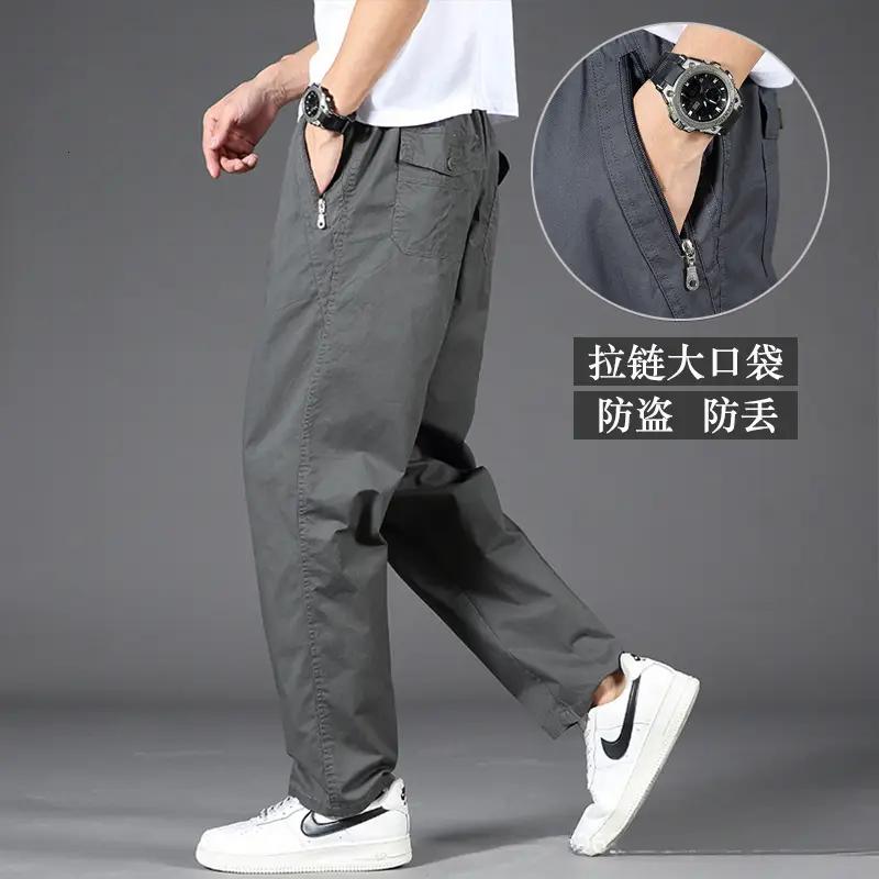 Men's Cotton Zipper Trousers with Orange Knee Patch - Image 7