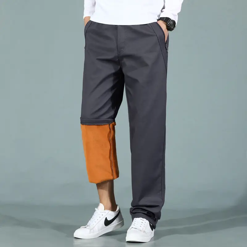 Men's Cotton Zipper Trousers with Orange Knee Patch - Image 8