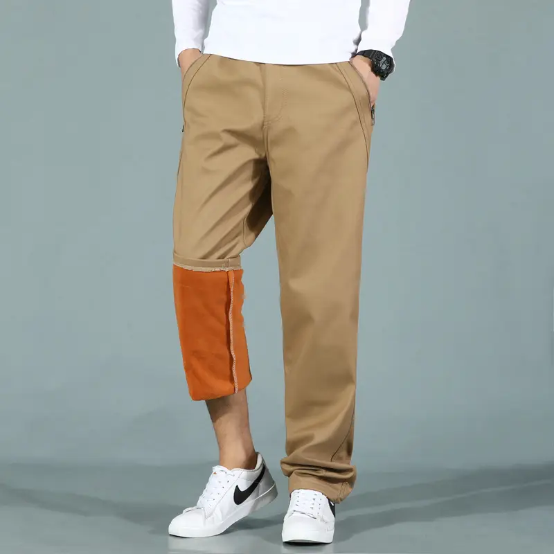 Men's Cotton Zipper Trousers with Orange Knee Patch - Image 9