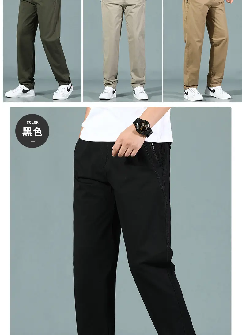 Men's Cotton Zipper Trousers with Orange Knee Patch — feature 10