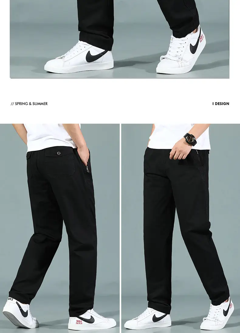 Men's Cotton Zipper Trousers with Orange Knee Patch — feature 11