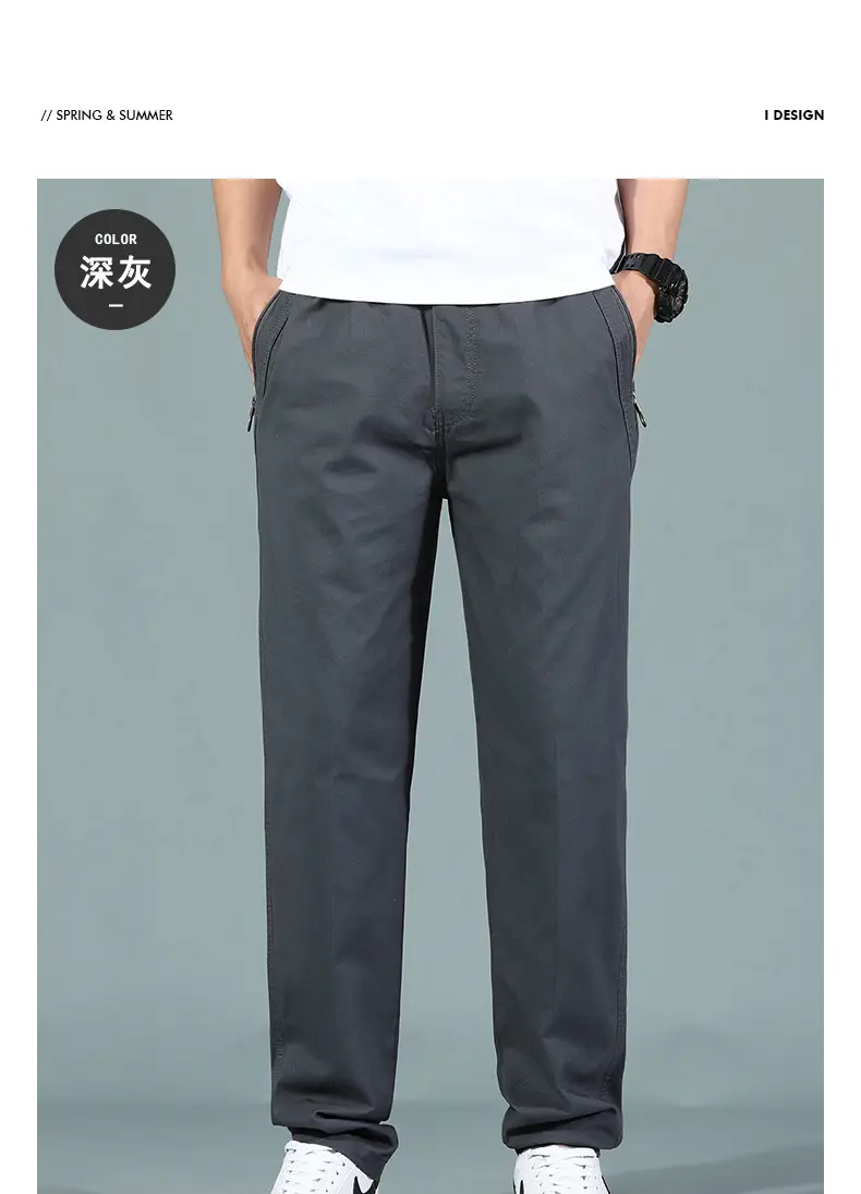 Men's Cotton Zipper Trousers with Orange Knee Patch — feature 12