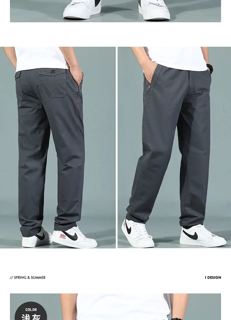 Men's Cotton Zipper Trousers with Orange Knee Patch — feature 13