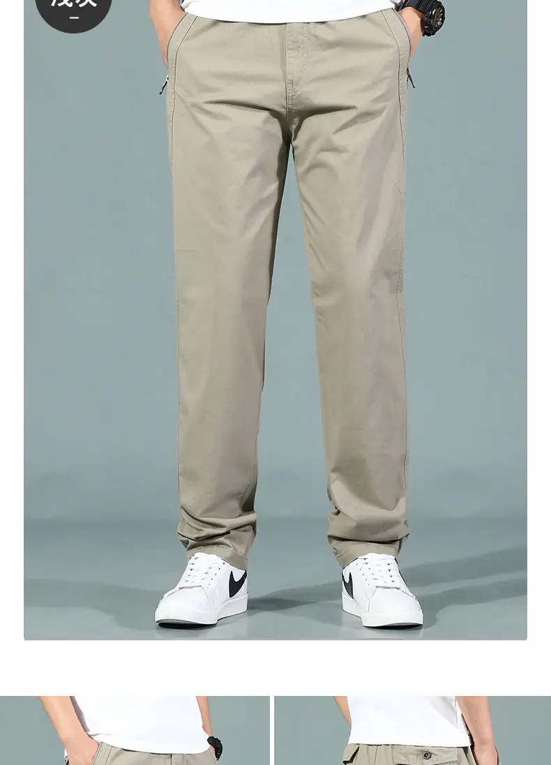 Men's Cotton Zipper Trousers with Orange Knee Patch — feature 14
