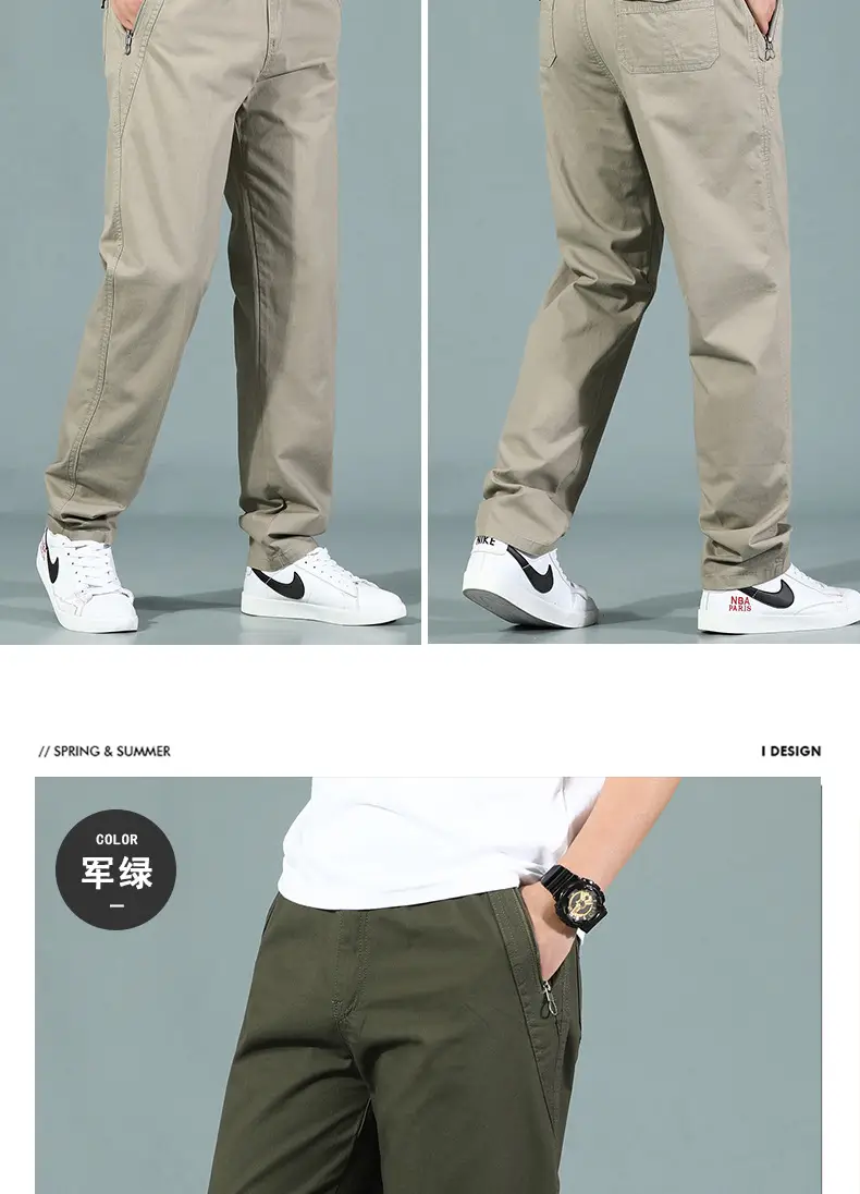 Men's Cotton Zipper Trousers with Orange Knee Patch — feature 15