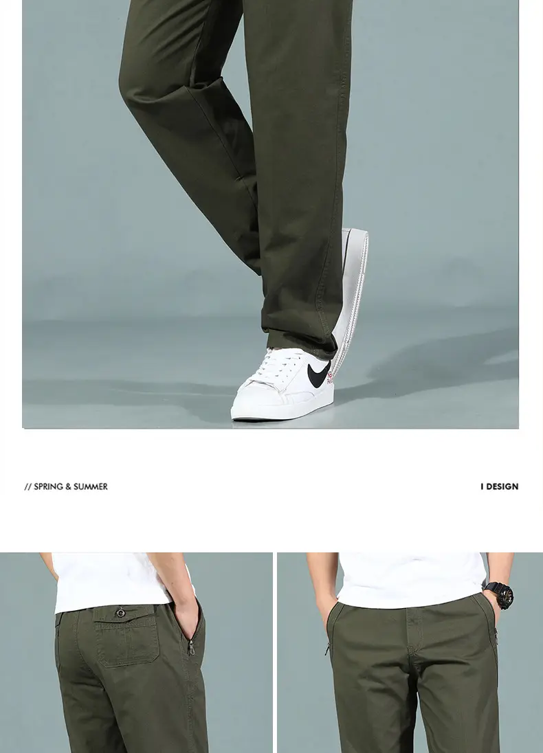 Men's Cotton Zipper Trousers with Orange Knee Patch — feature 16