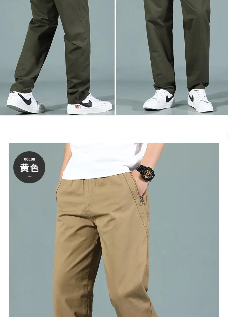 Men's Cotton Zipper Trousers with Orange Knee Patch — feature 17
