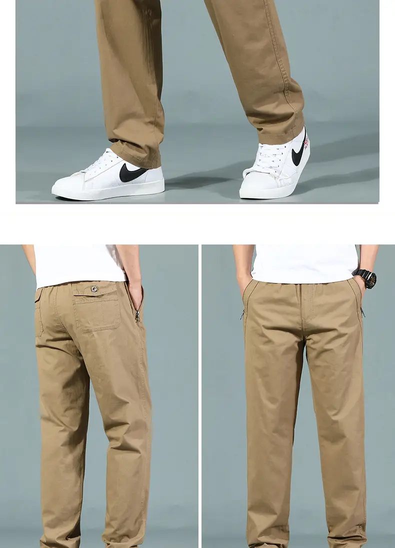 Men's Cotton Zipper Trousers with Orange Knee Patch — feature 18