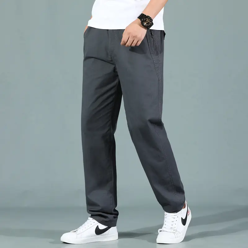 Men's Cotton Zipper Trousers with Orange Knee Patch - Image 2