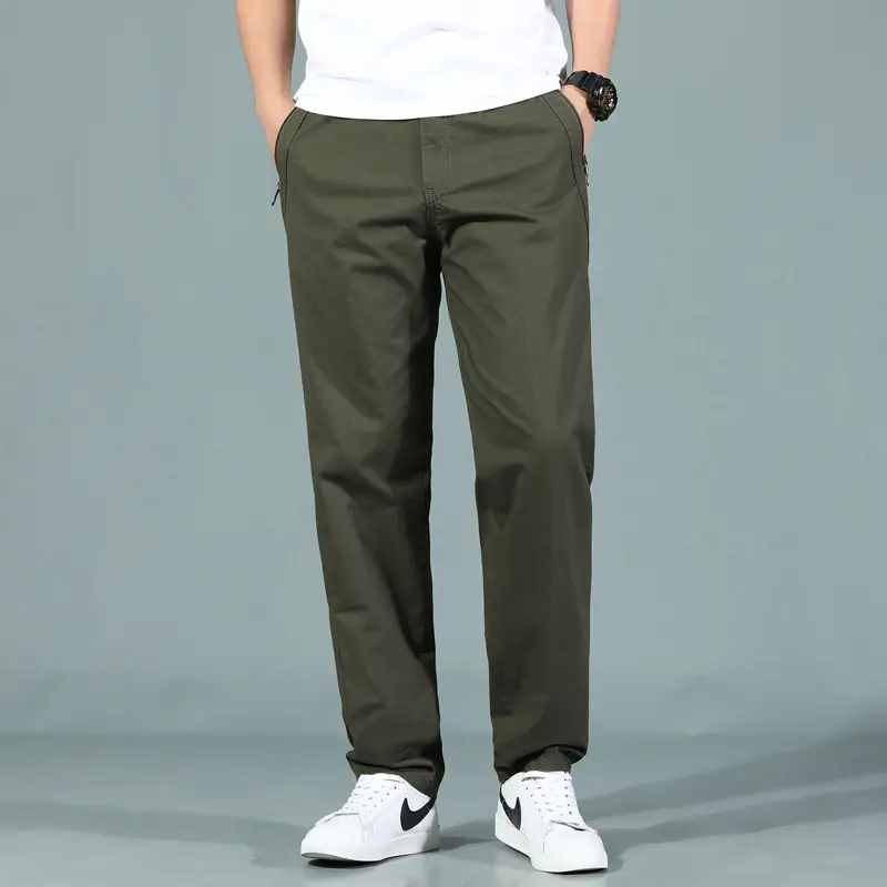 Men's Cotton Zipper Trousers with Orange Knee Patch - Image 3