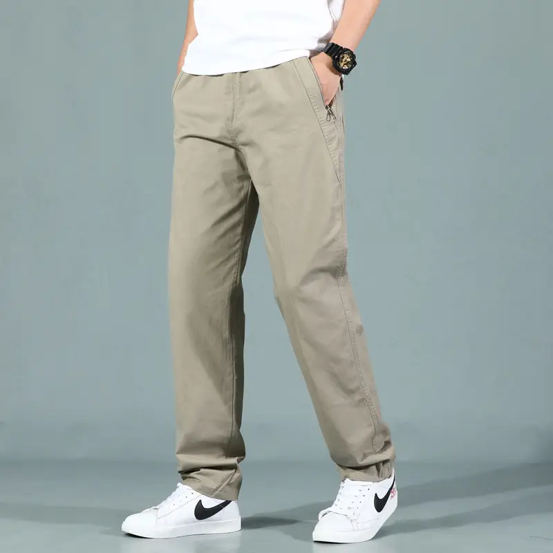 Men's Cotton Zipper Trousers with Orange Knee Patch - Image 4