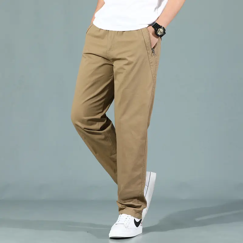 Men's Cotton Zipper Trousers with Orange Knee Patch - Image 5