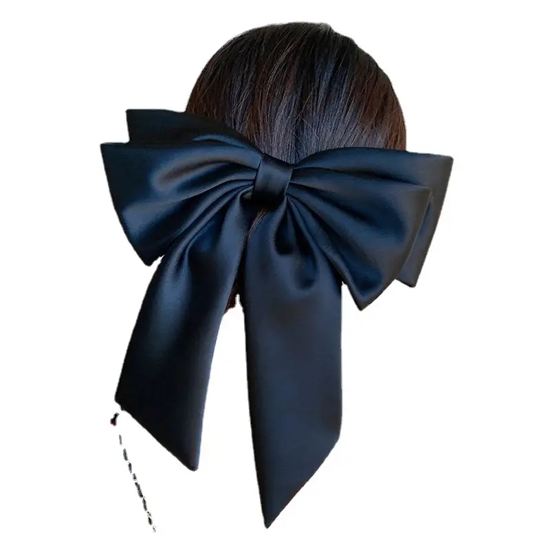 Satin Big Bow Hairpin for Women Spring Clip High-grade Black - Image 7