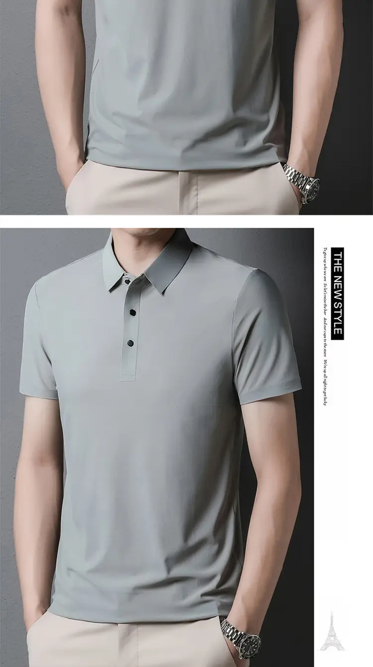 Men's Light Brown Polo T-Shirt Short Sleeve Business Casual — feature 11