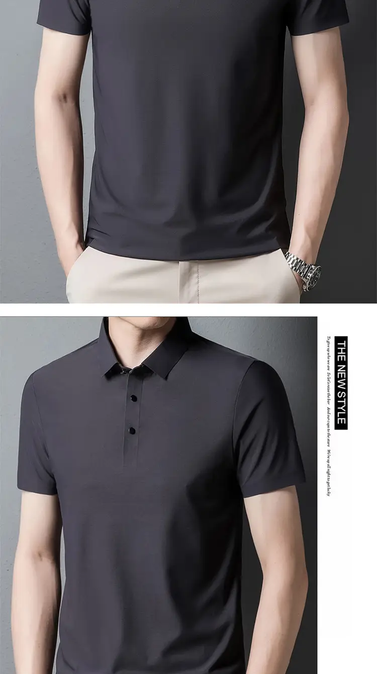 Men's Light Brown Polo T-Shirt Short Sleeve Business Casual — feature 18