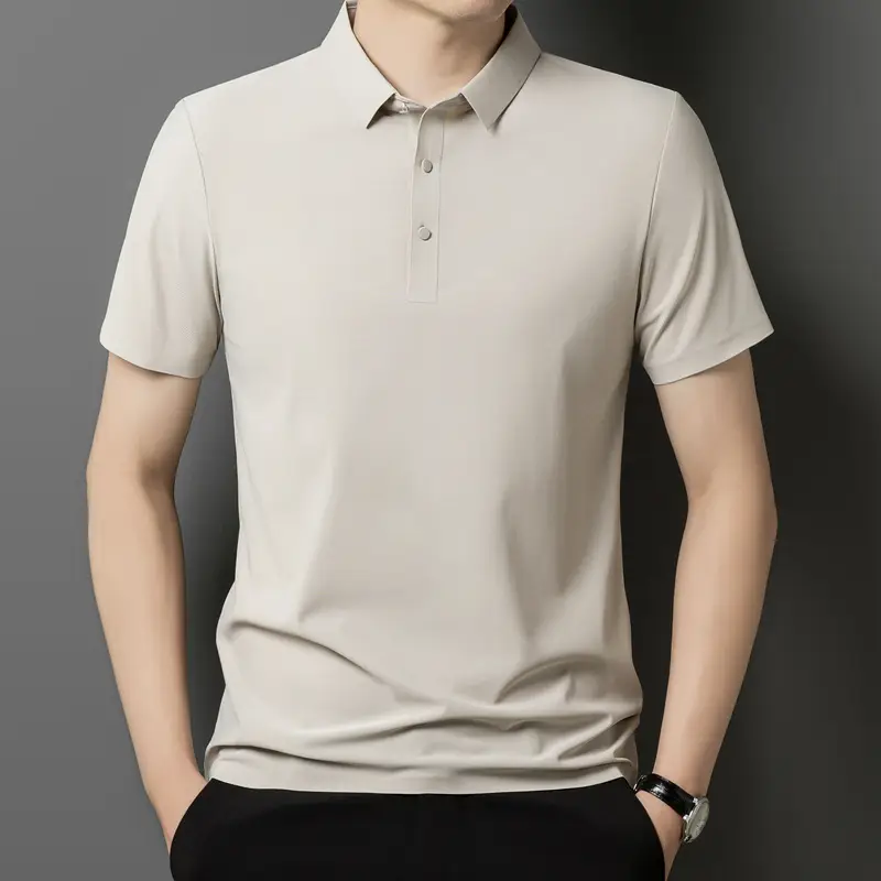 Men's Light Brown Polo T-Shirt Short Sleeve Business Casual - Image 11
