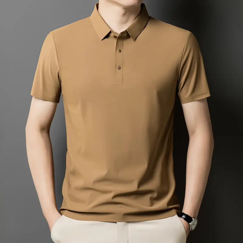Men's Light Brown Polo T-Shirt Short Sleeve Business Casual - Image 14