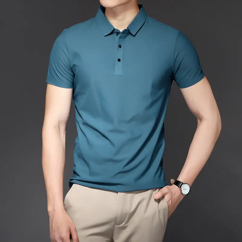 Men's Light Brown Polo T-Shirt Short Sleeve Business Casual - Image 3