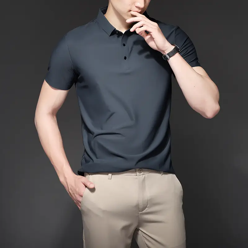 Men's Light Brown Polo T-Shirt Short Sleeve Business Casual - Image 5