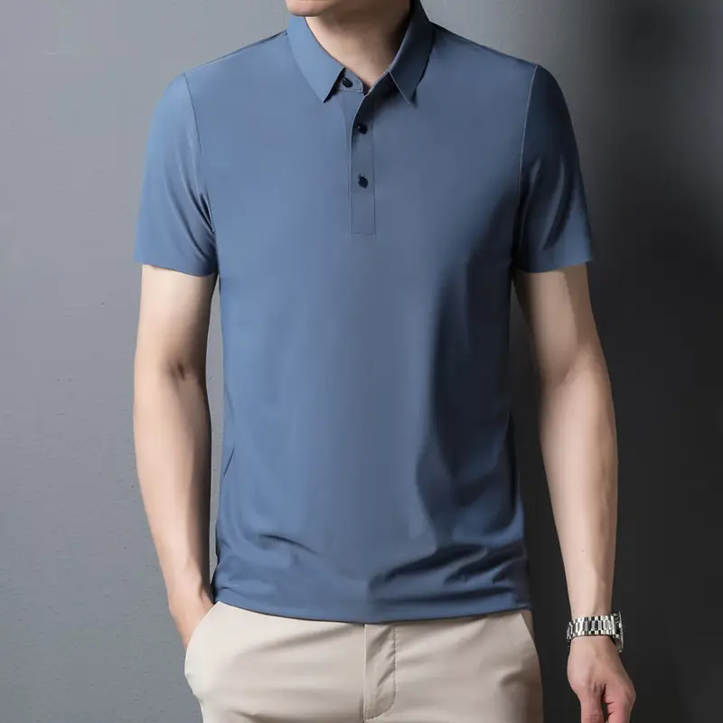 Men's Light Brown Polo T-Shirt Short Sleeve Business Casual - Image 6