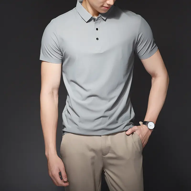 Men's Light Brown Polo T-Shirt Short Sleeve Business Casual - Image 7