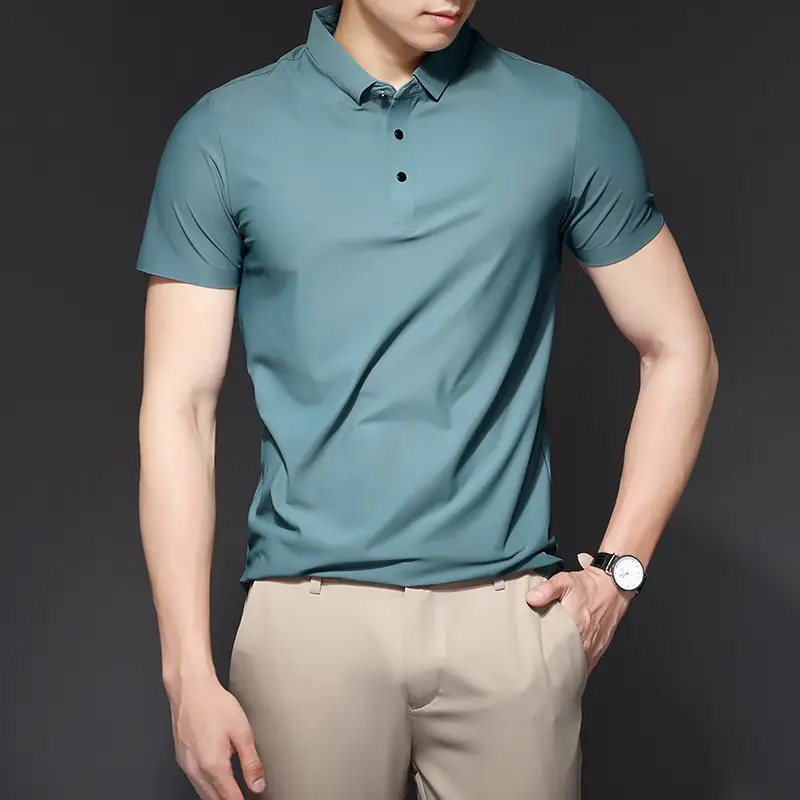 Men's Light Brown Polo T-Shirt Short Sleeve Business Casual - Image 8