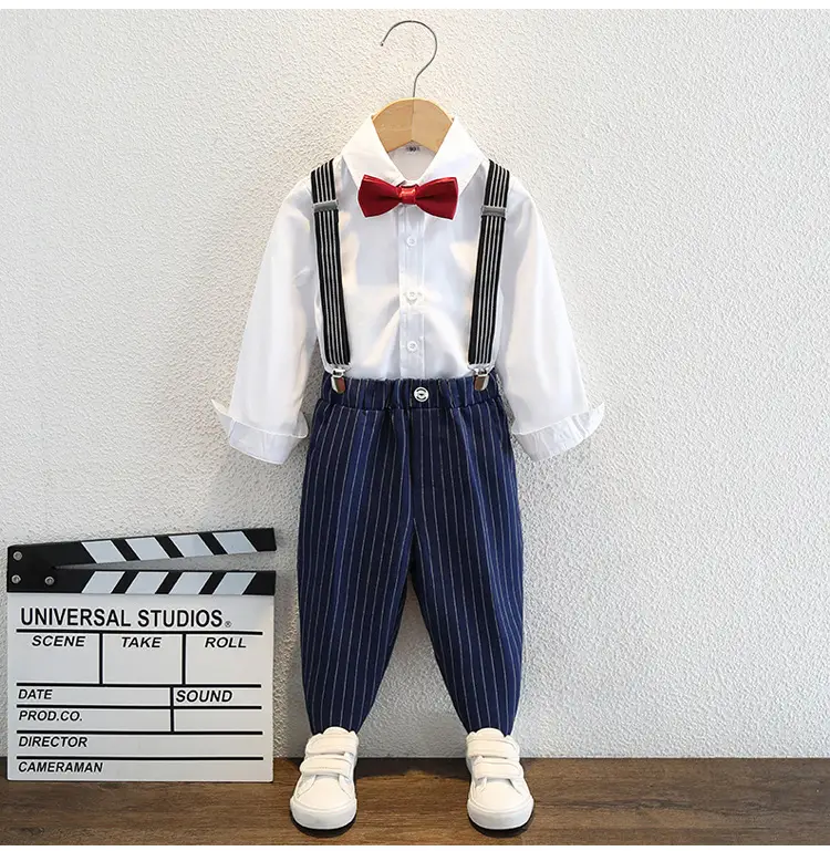 Boy's Pinstripe Suit Red Bow Tie Wedding Wear — feature 10