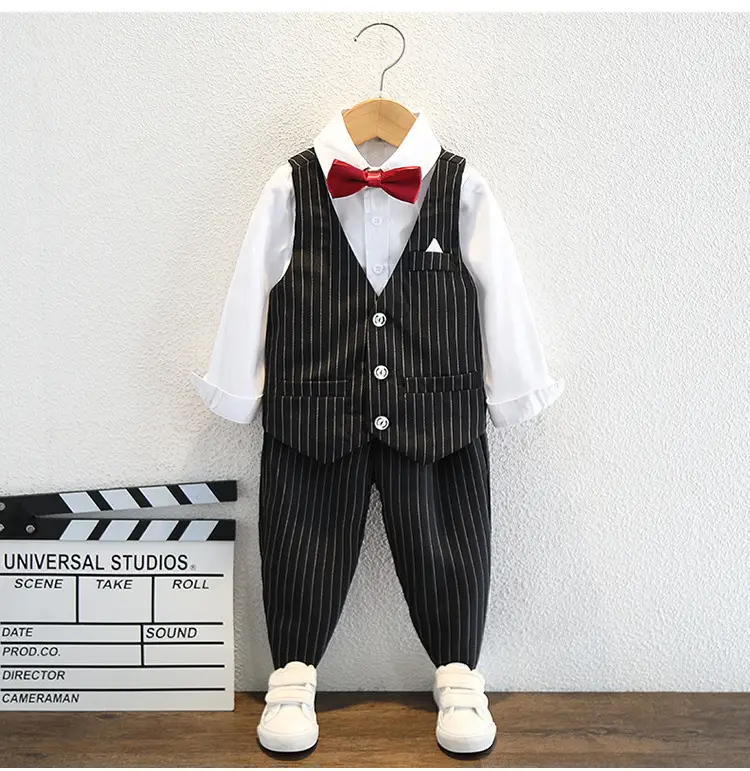 Boy's Pinstripe Suit Red Bow Tie Wedding Wear — feature 11