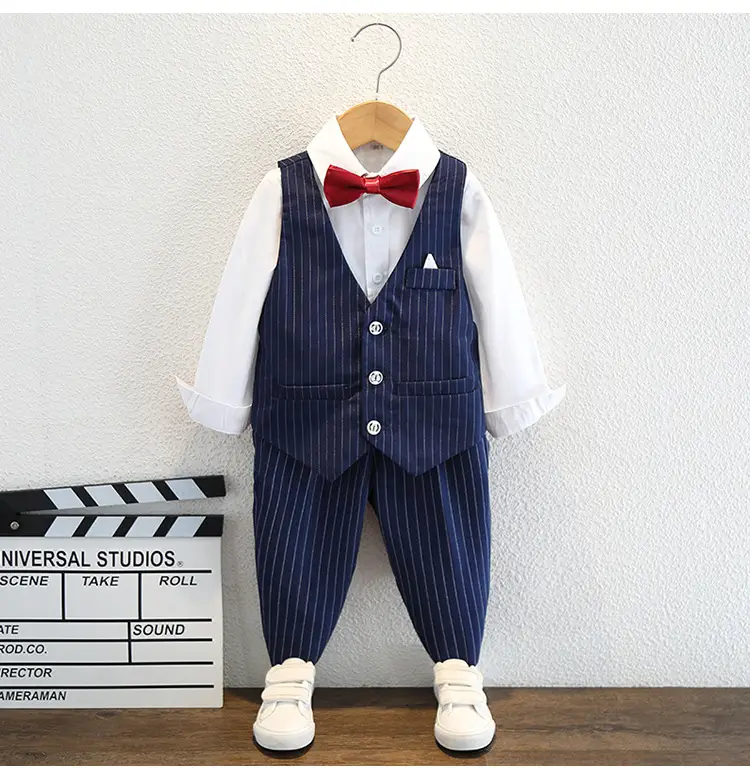 Boy's Pinstripe Suit Red Bow Tie Wedding Wear — feature 12