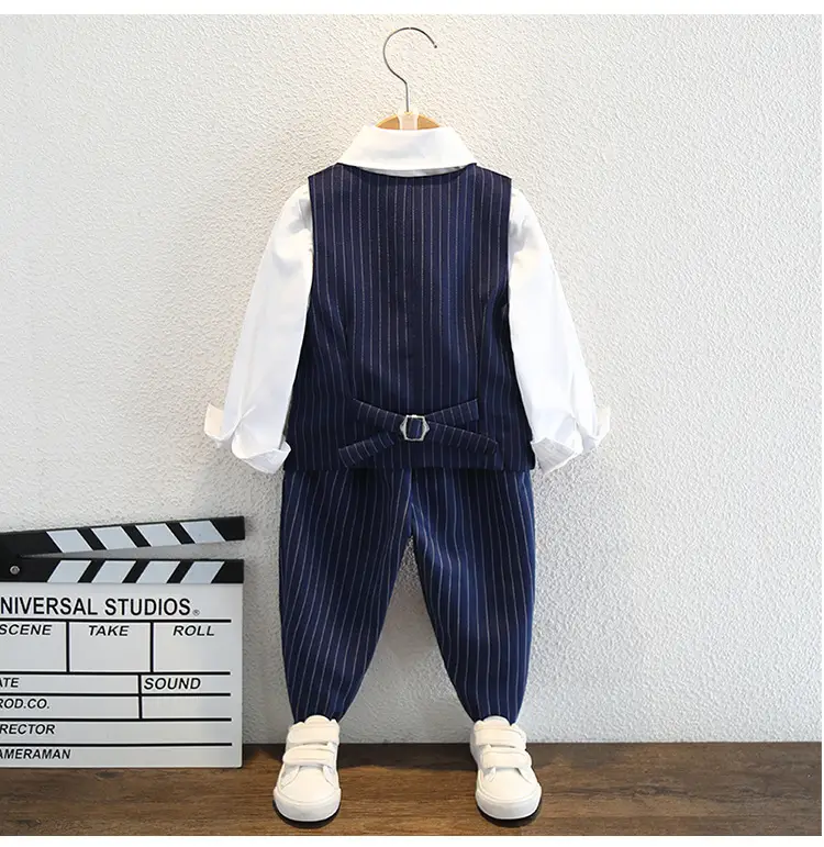 Boy's Pinstripe Suit Red Bow Tie Wedding Wear — feature 13