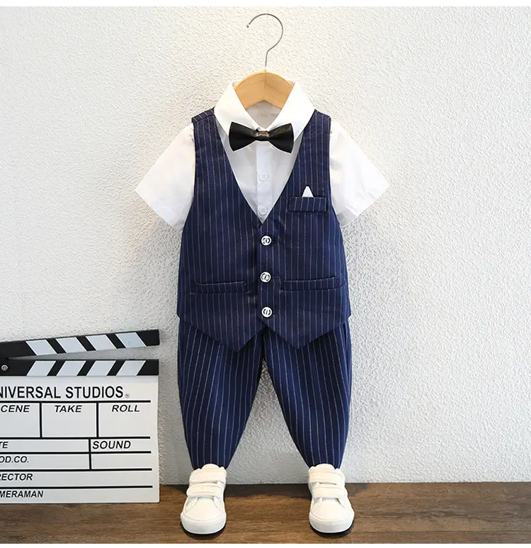 Boy's Pinstripe Suit Red Bow Tie Wedding Wear — feature 7