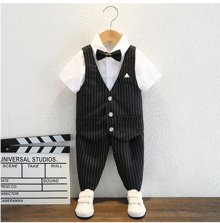 Boy's Pinstripe Suit Red Bow Tie Wedding Wear — feature 8