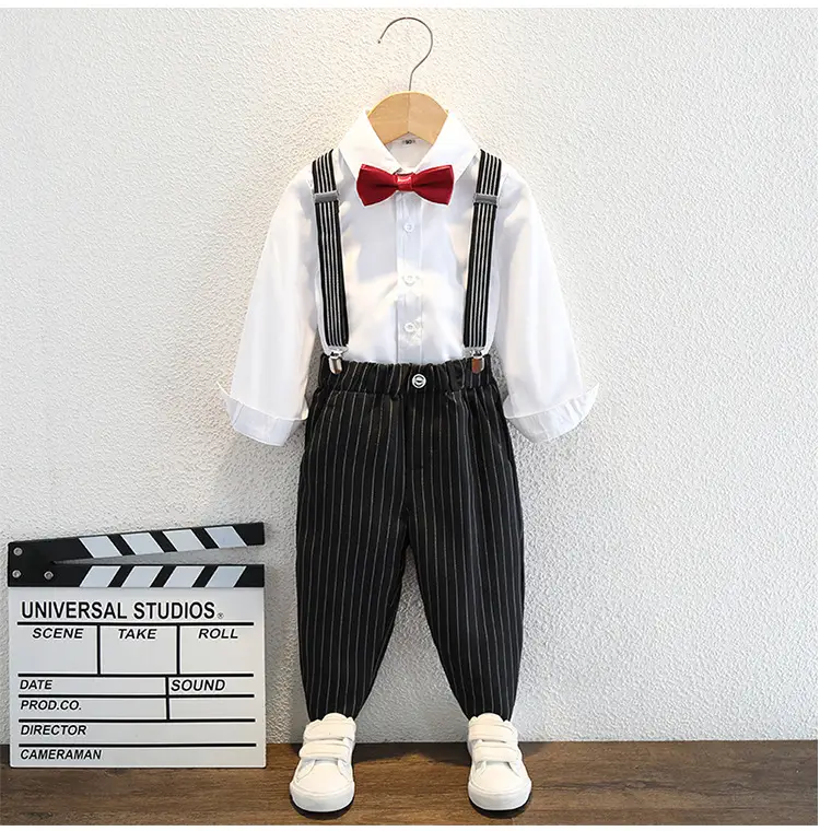 Boy's Pinstripe Suit Red Bow Tie Wedding Wear — feature 9