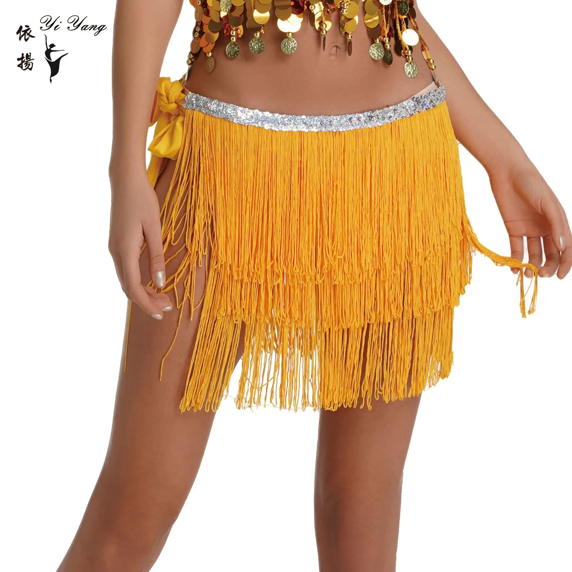 Sexy Yellow Tassel Scarf Hip Belt Latin Dance Strap - Image 3
