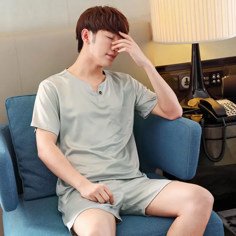 Men's Ice Silk Pajamas Extra Large Shorts Set - Image 2