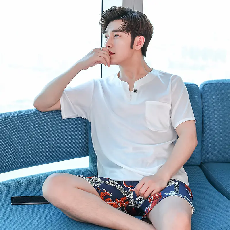 Men's Ice Silk Pajamas Extra Large Shorts Set - Image 7