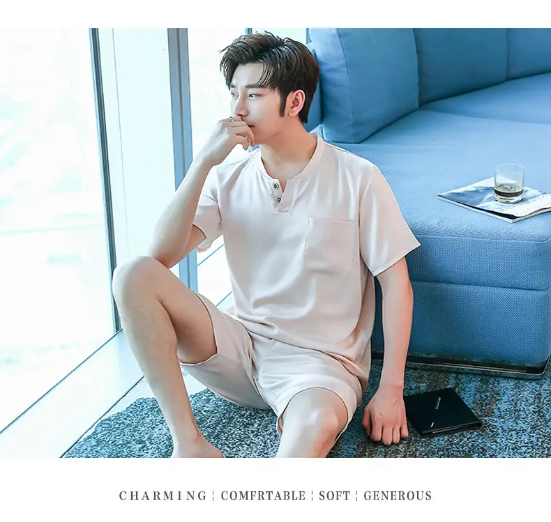 Men's Ice Silk Pajamas Extra Large Shorts Set — feature 12
