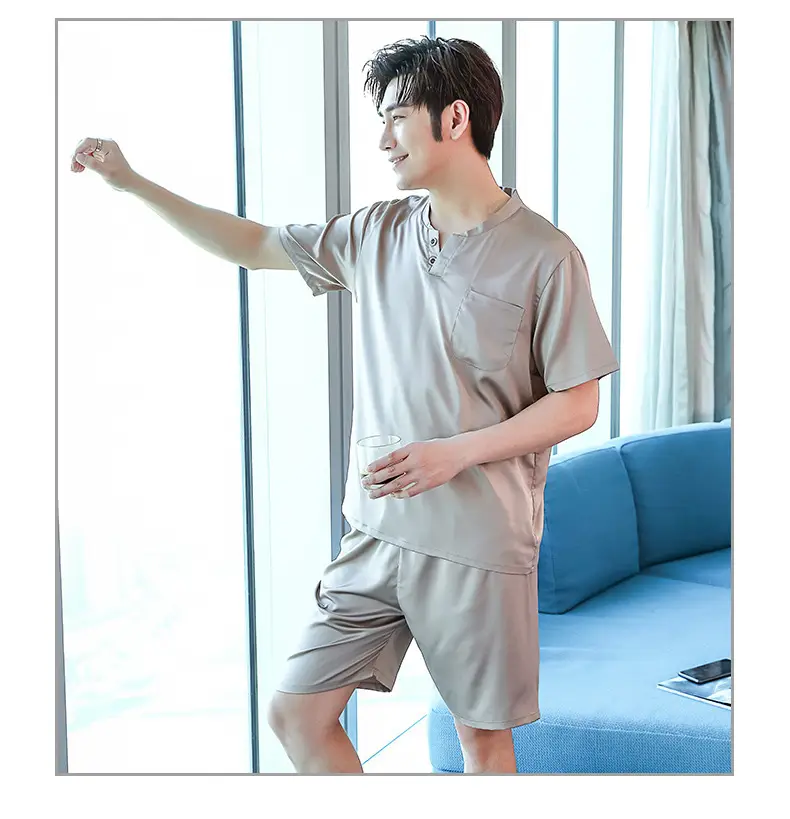 Men's Ice Silk Pajamas Extra Large Shorts Set — feature 13