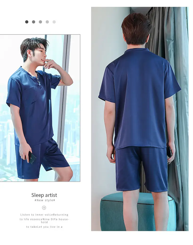Men's Ice Silk Pajamas Extra Large Shorts Set — feature 15