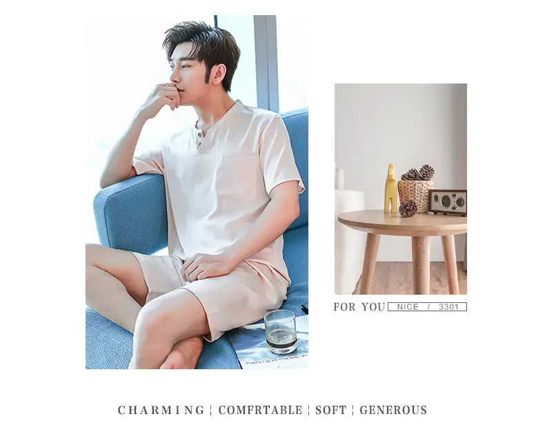 Men's Ice Silk Pajamas Extra Large Shorts Set — feature 16