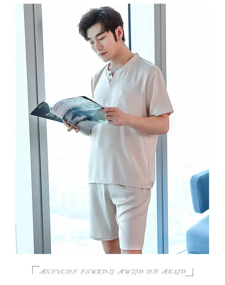 Men's Ice Silk Pajamas Extra Large Shorts Set — feature 17