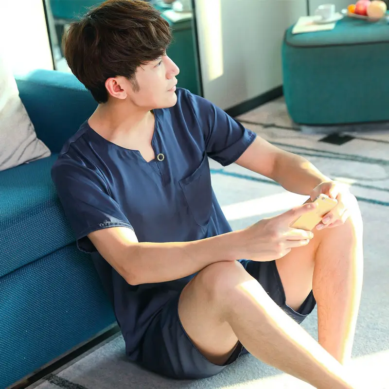 Men's Ice Silk Pajamas Extra Large Shorts Set — feature 2