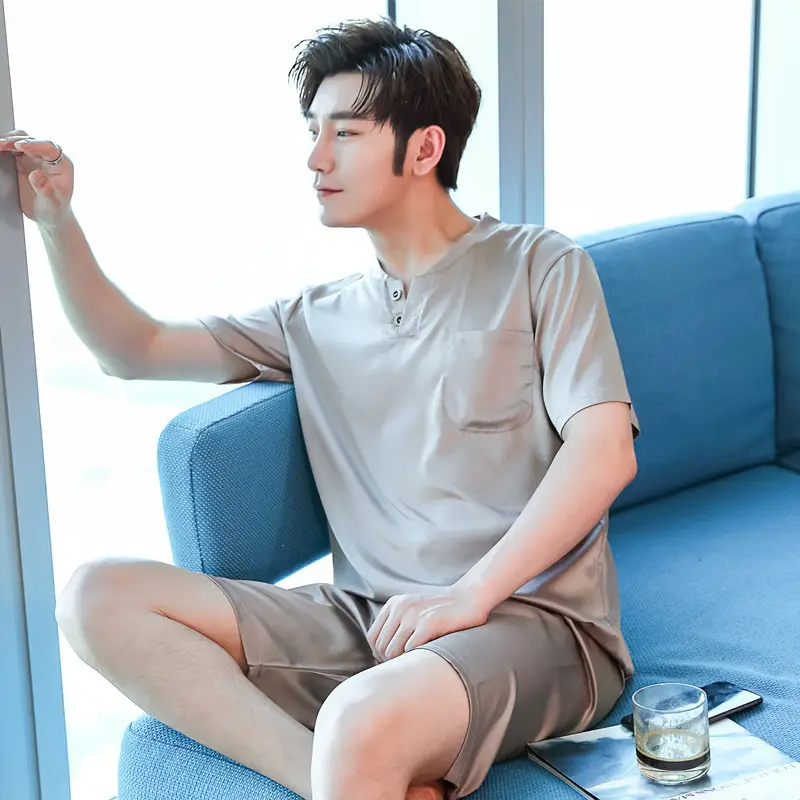 Men's Ice Silk Pajamas Extra Large Shorts Set — feature 4