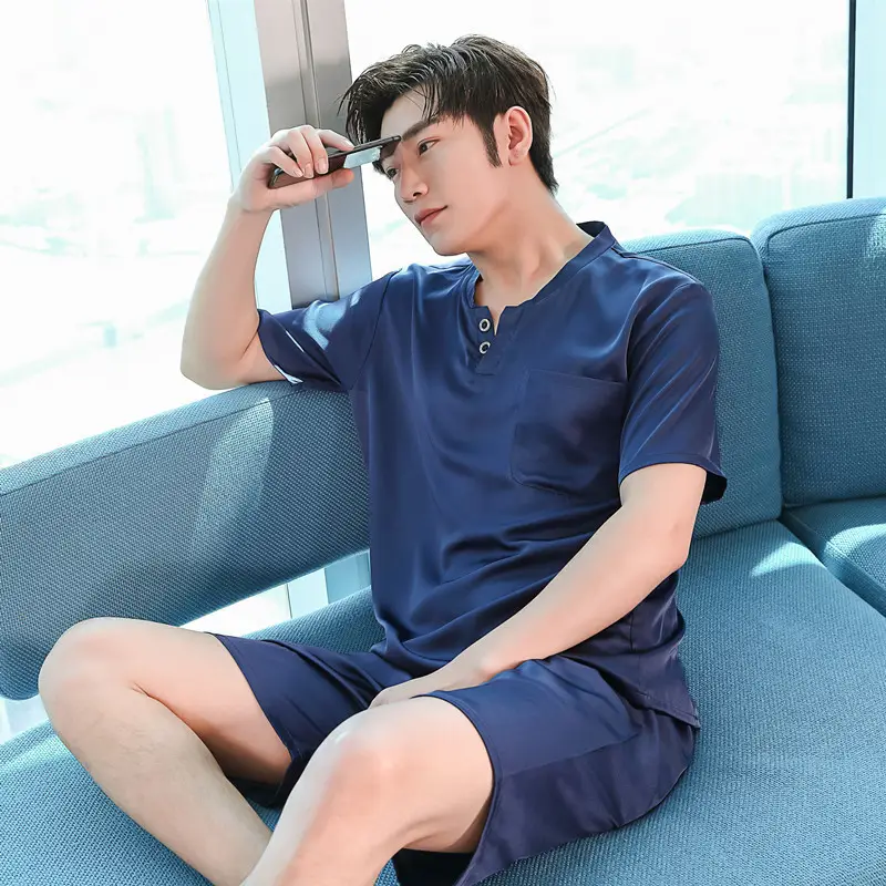 Men's Ice Silk Pajamas Extra Large Shorts Set - Image 5
