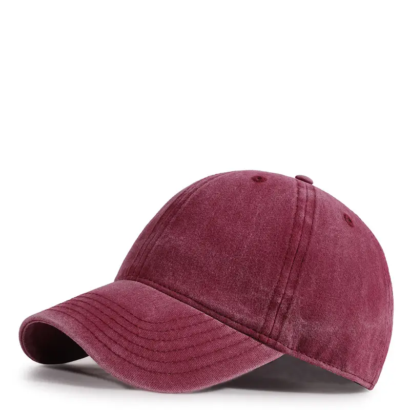 Washed Denim Baseball Cap Maroon 2025 Men Women - Image 2
